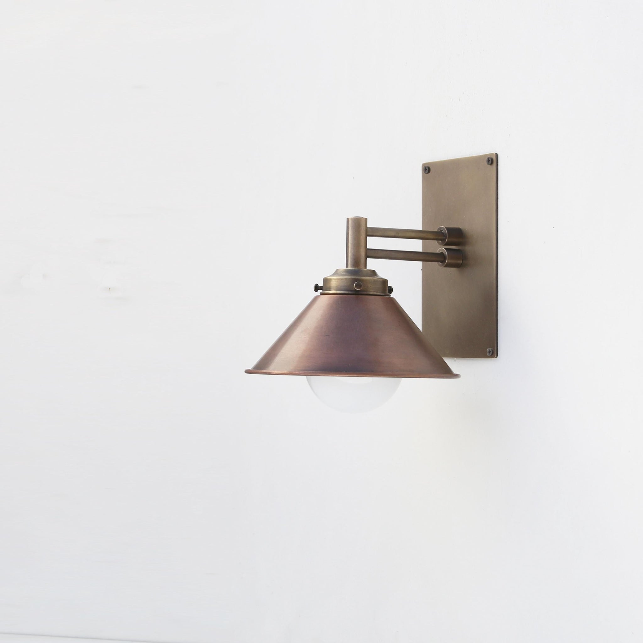 One-Light Swing-Arm Wall Sconce with Weathered Copper Cone Shade