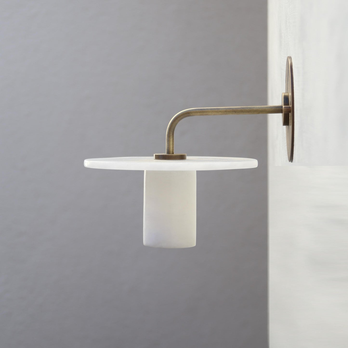One-Light Wall Sconce with Alabaster Disc and Cylinder Shade