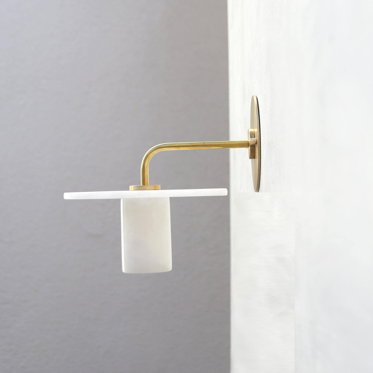 One-Light Wall Sconce with Alabaster Disc and Cylinder Shade