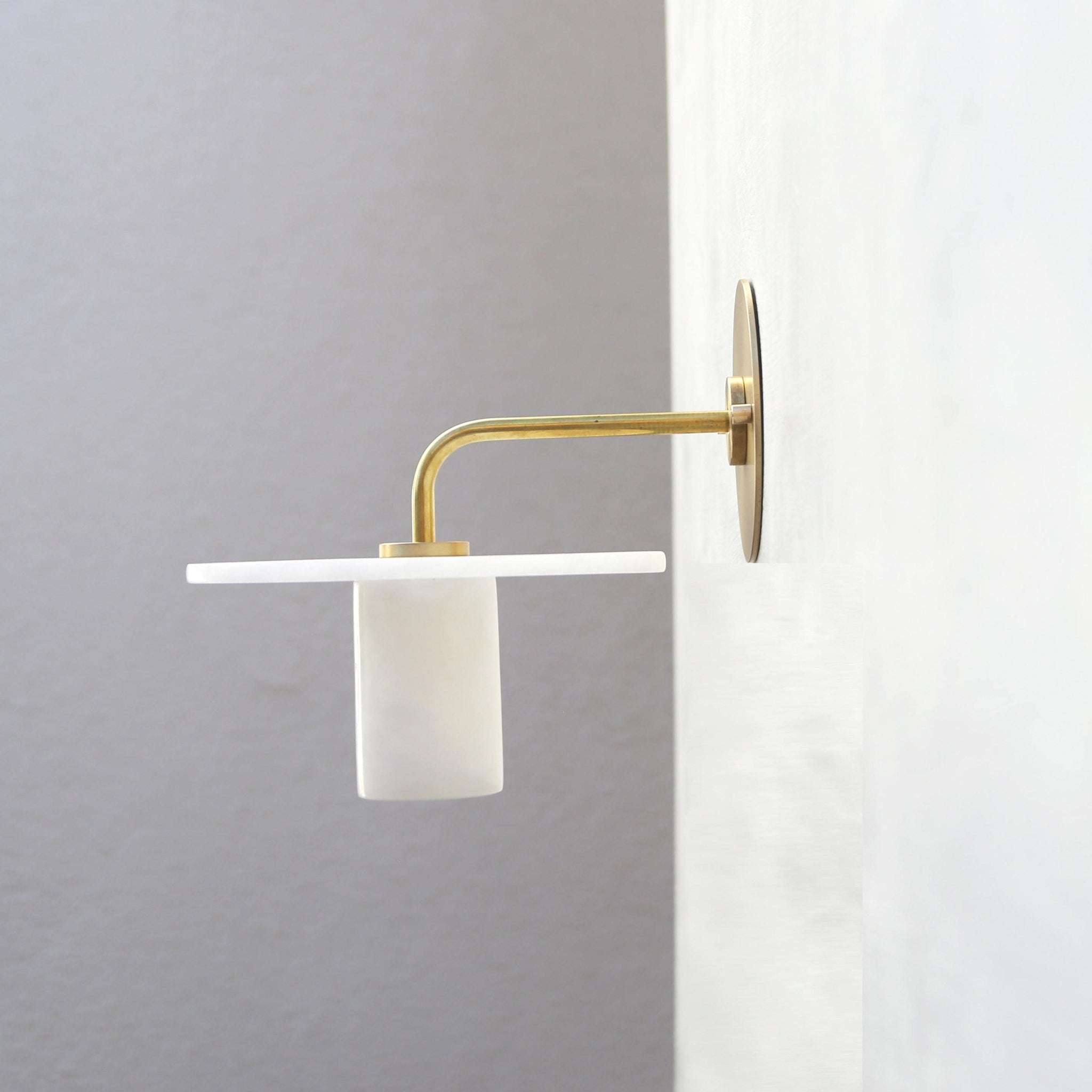 One-Light Wall Sconce with Alabaster Disc and Cylinder Shade