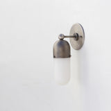 One-Light Wall Sconce with Brass Cap and Opal Glass Tube