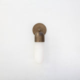 One-Light Wall Sconce with Brass Cap and Opal Glass Tube
