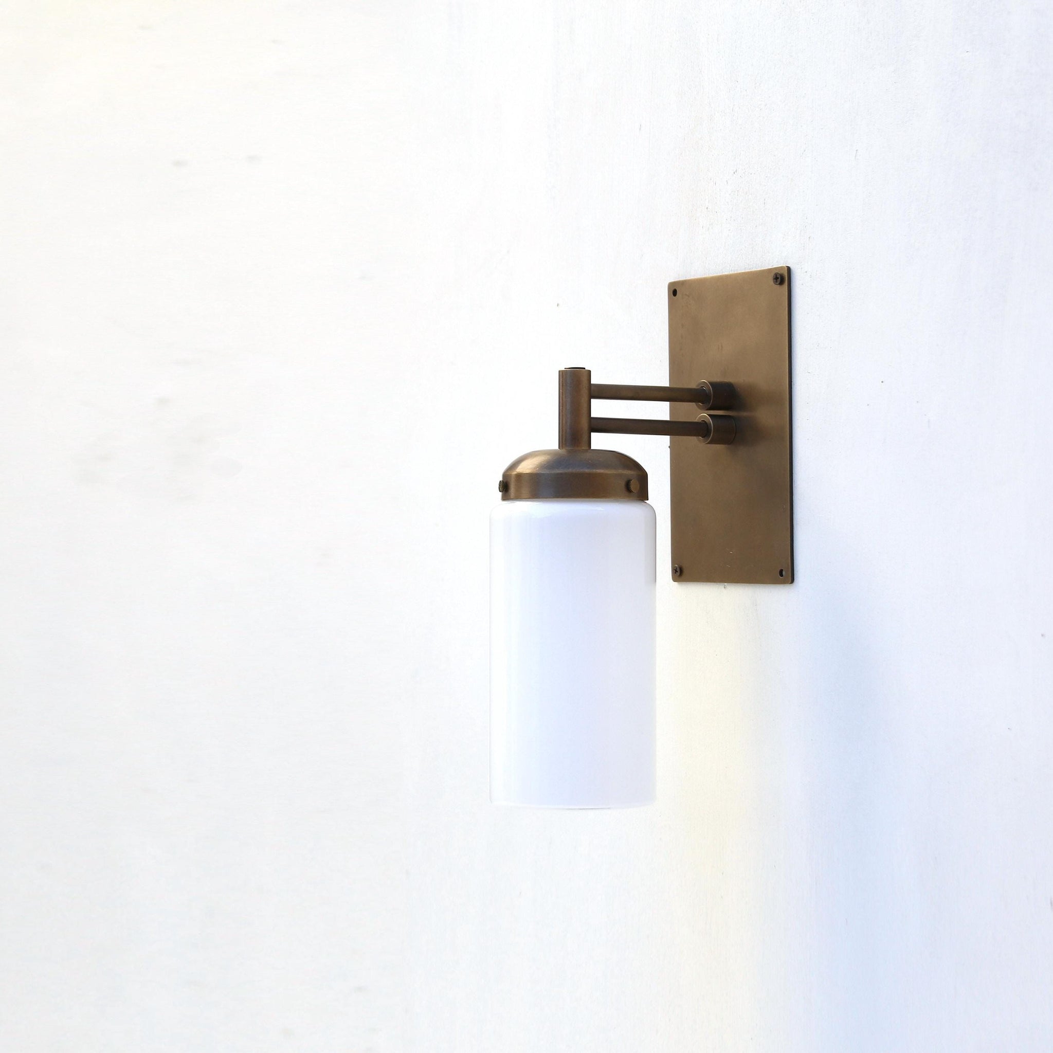 One-Light Wall Sconce with Opal Glass Cylinder and Rectangular Backplate
