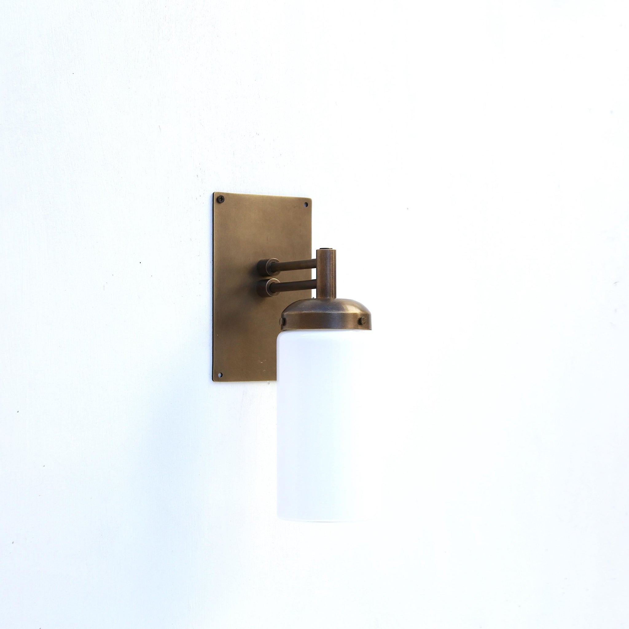 One-Light Wall Sconce with Opal Glass Cylinder and Rectangular Backplate