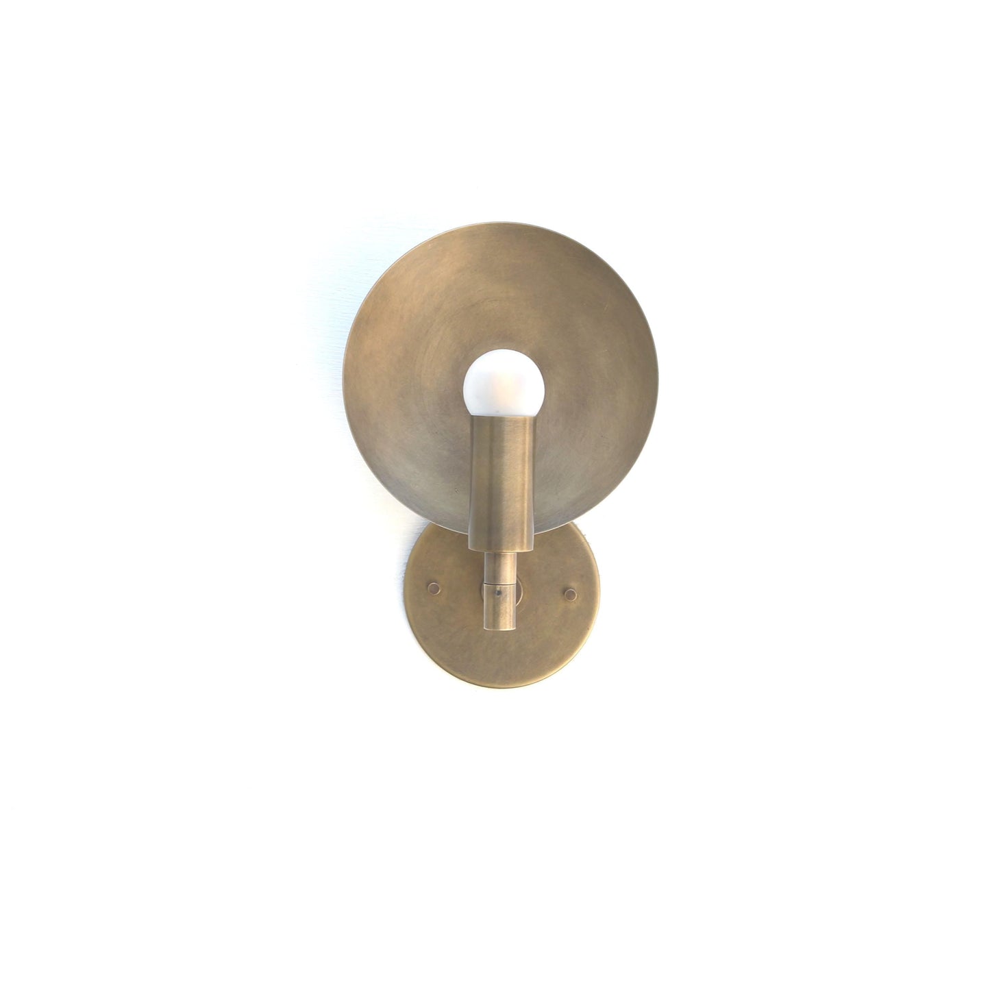 One-Light Wall Sconce with Round Brass Reflector Disc