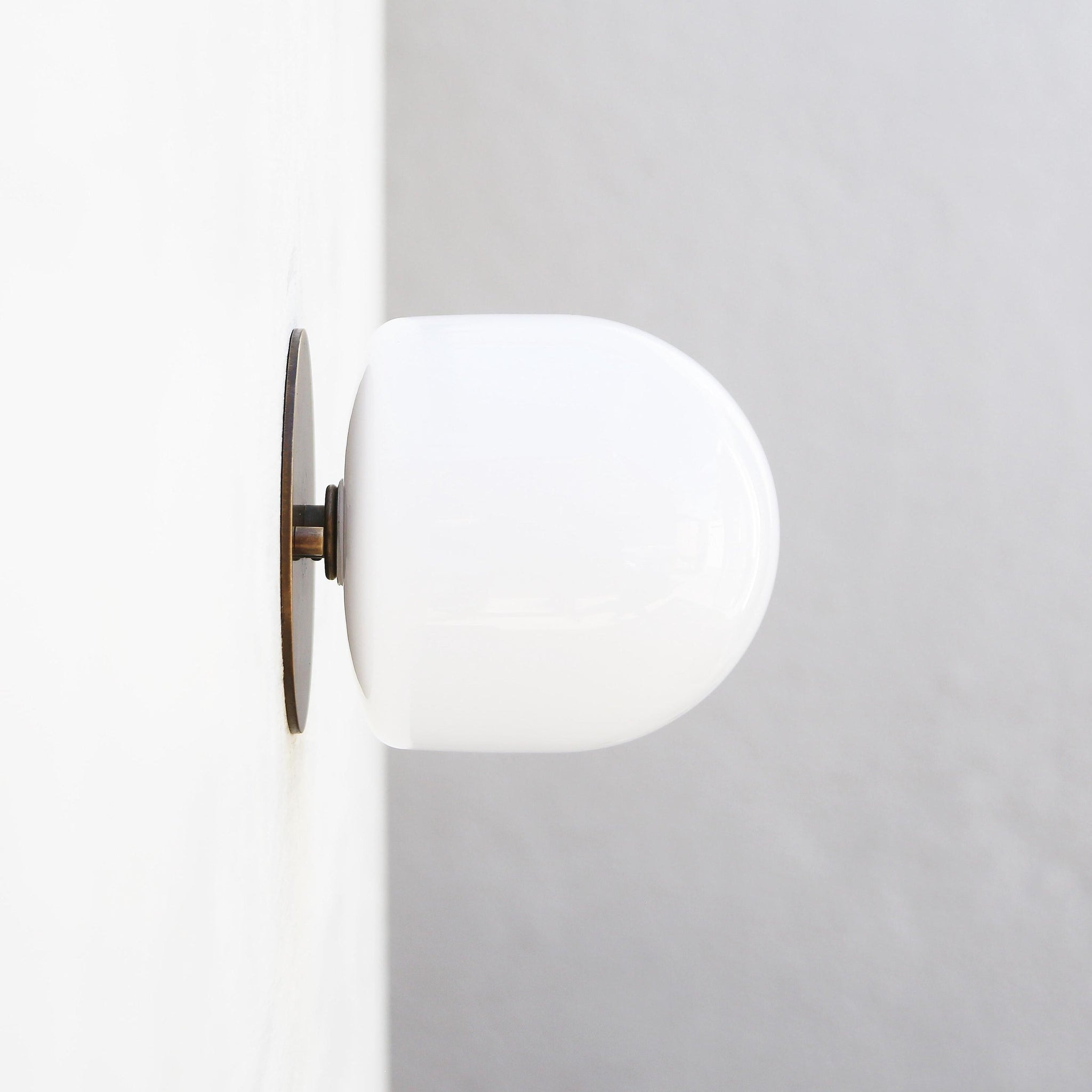 Opal Glass Dome Flush Mount Ceiling Light with Flat Brass Canopy