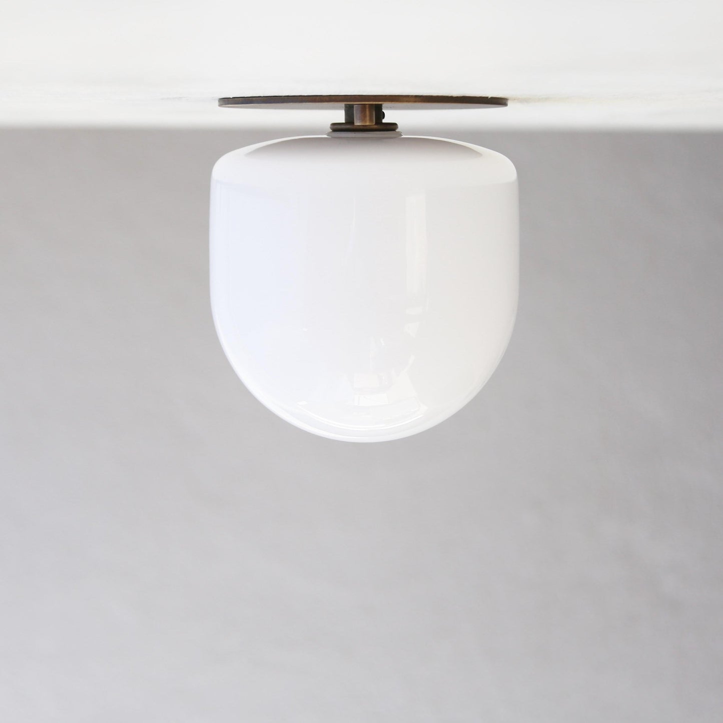 Opal Glass Dome Flush Mount Ceiling Light with Flat Brass Canopy