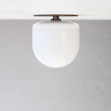 Opal Glass Dome Flush Mount Ceiling Light with Flat Brass Canopy