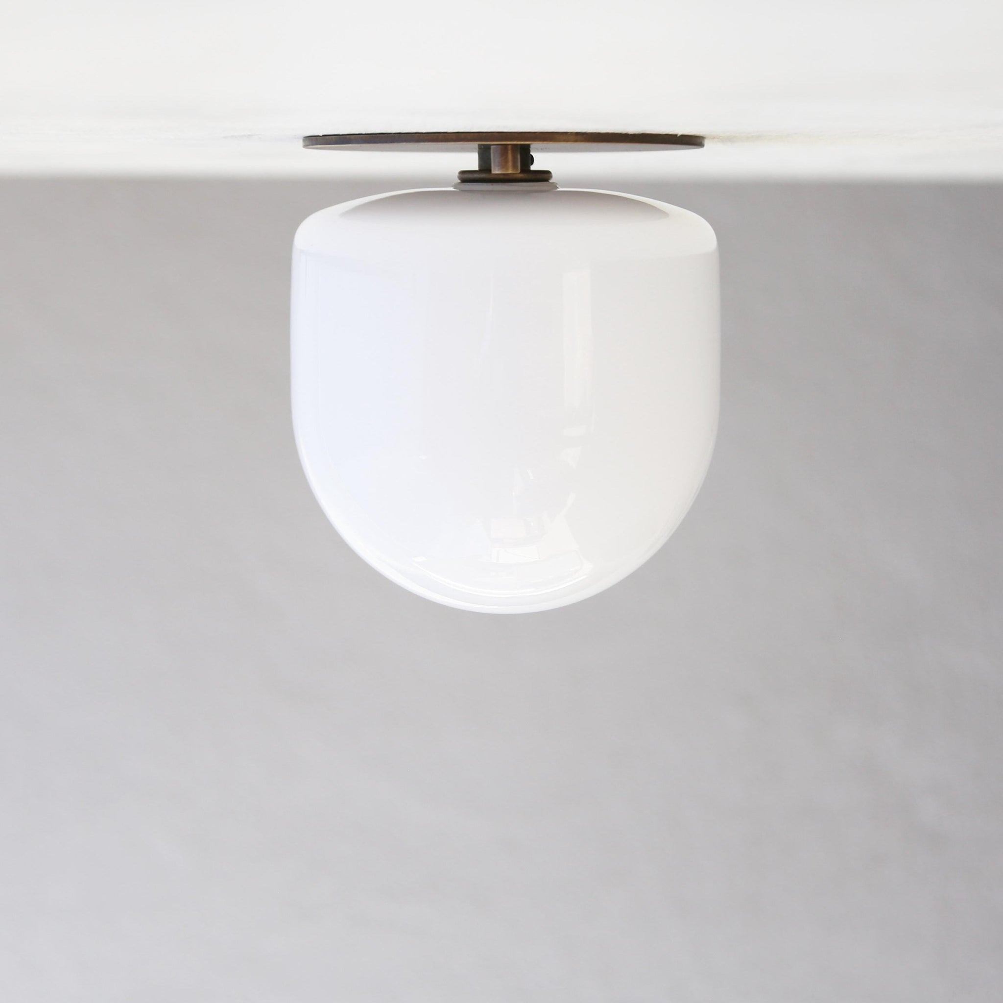 Opal Glass Dome Flush Mount Ceiling Light with Flat Brass Canopy