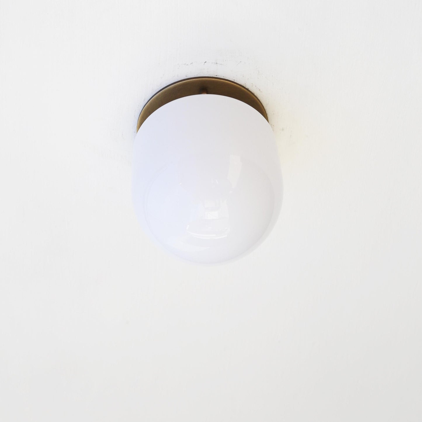 Opal Glass Dome Flush Mount Ceiling Light with Flat Brass Canopy