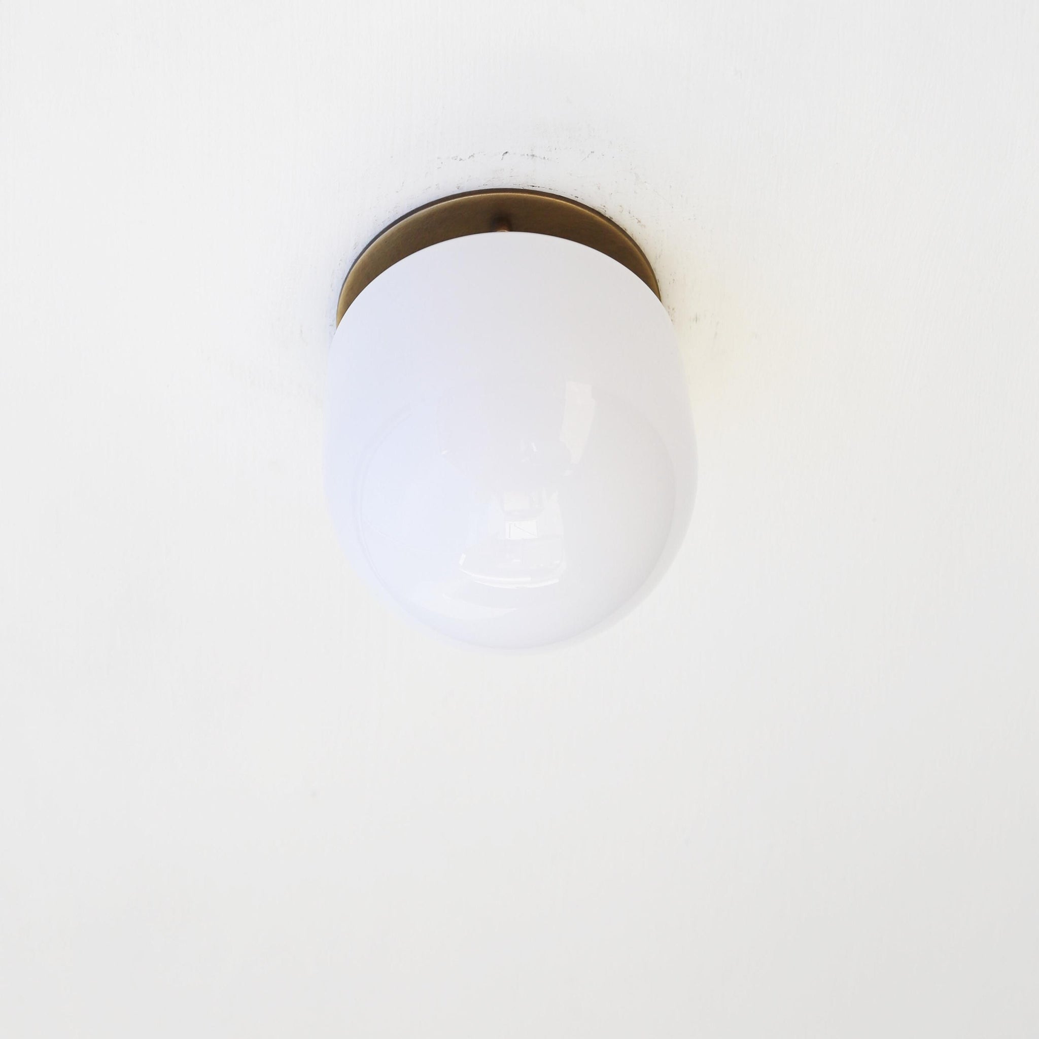 Opal Glass Dome Flush Mount Ceiling Light with Flat Brass Canopy