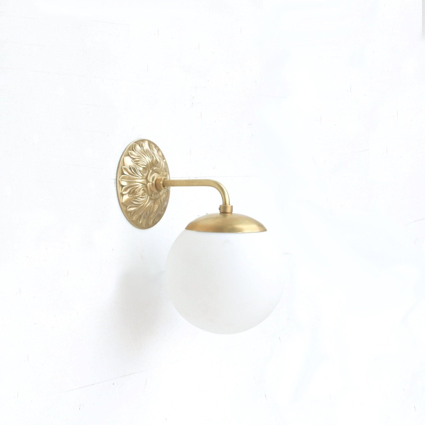 Opal Globe Wall Sconce with Cast Brass Back Plate
