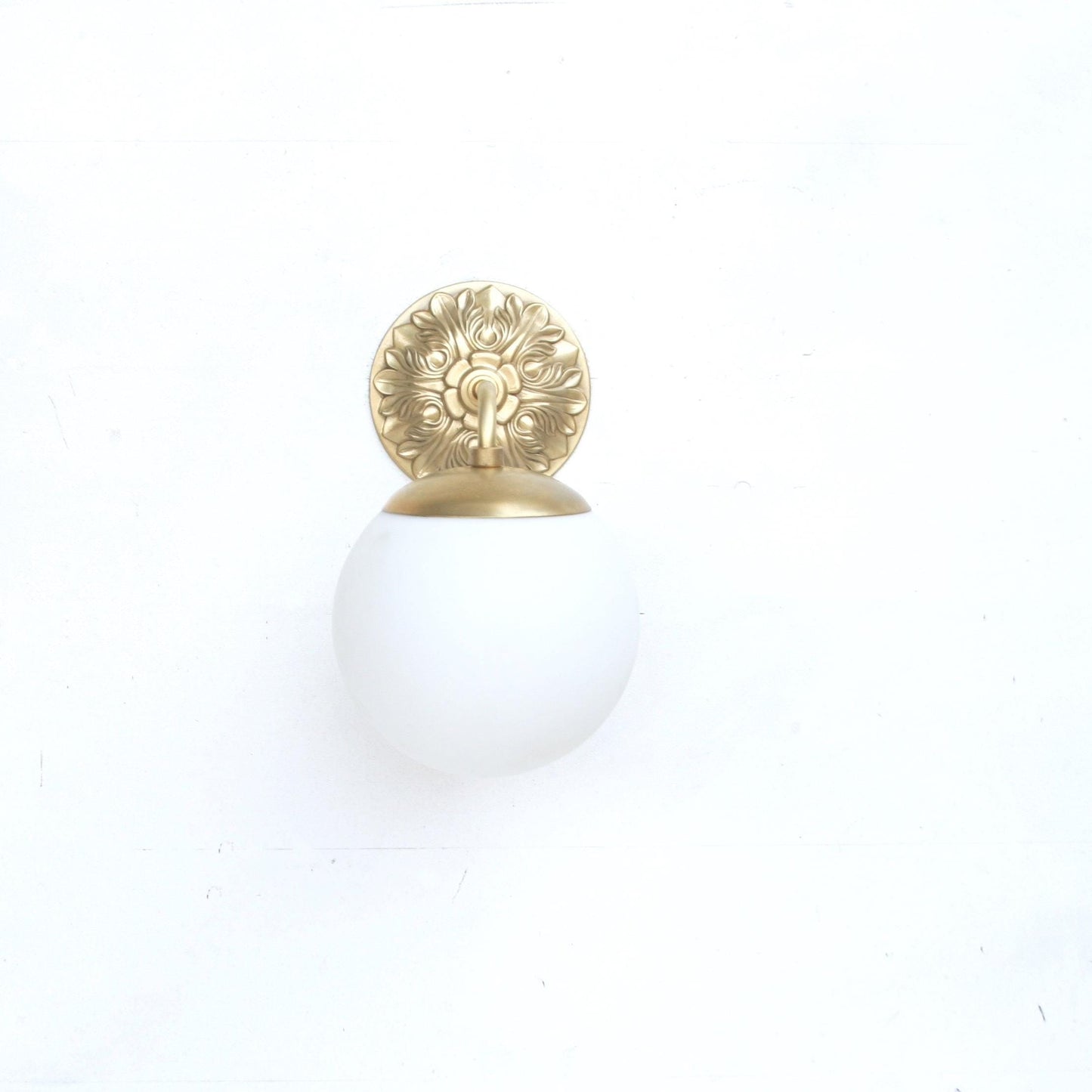 Opal Globe Wall Sconce with Cast Brass Back Plate