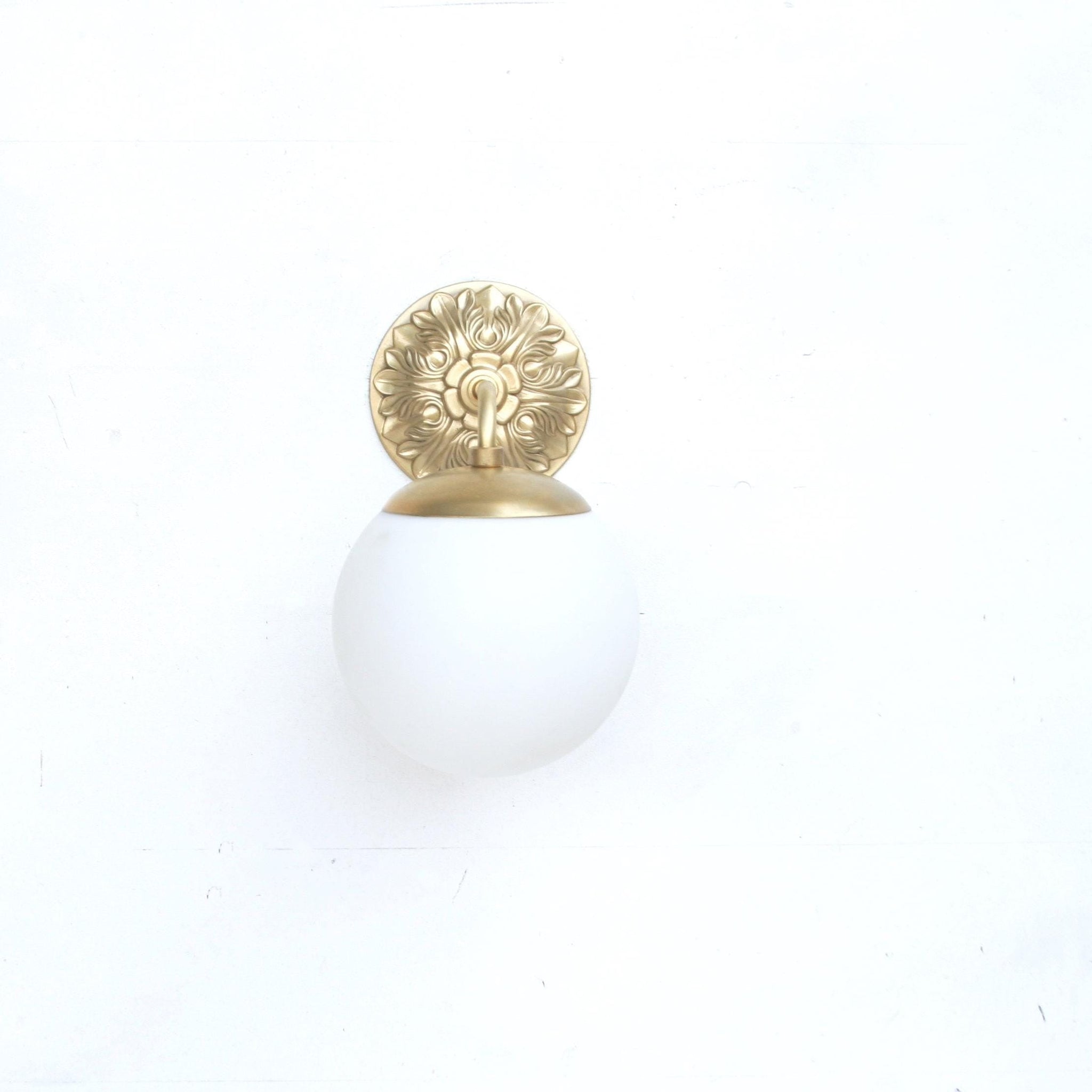 Opal Globe Wall Sconce with Cast Brass Back Plate