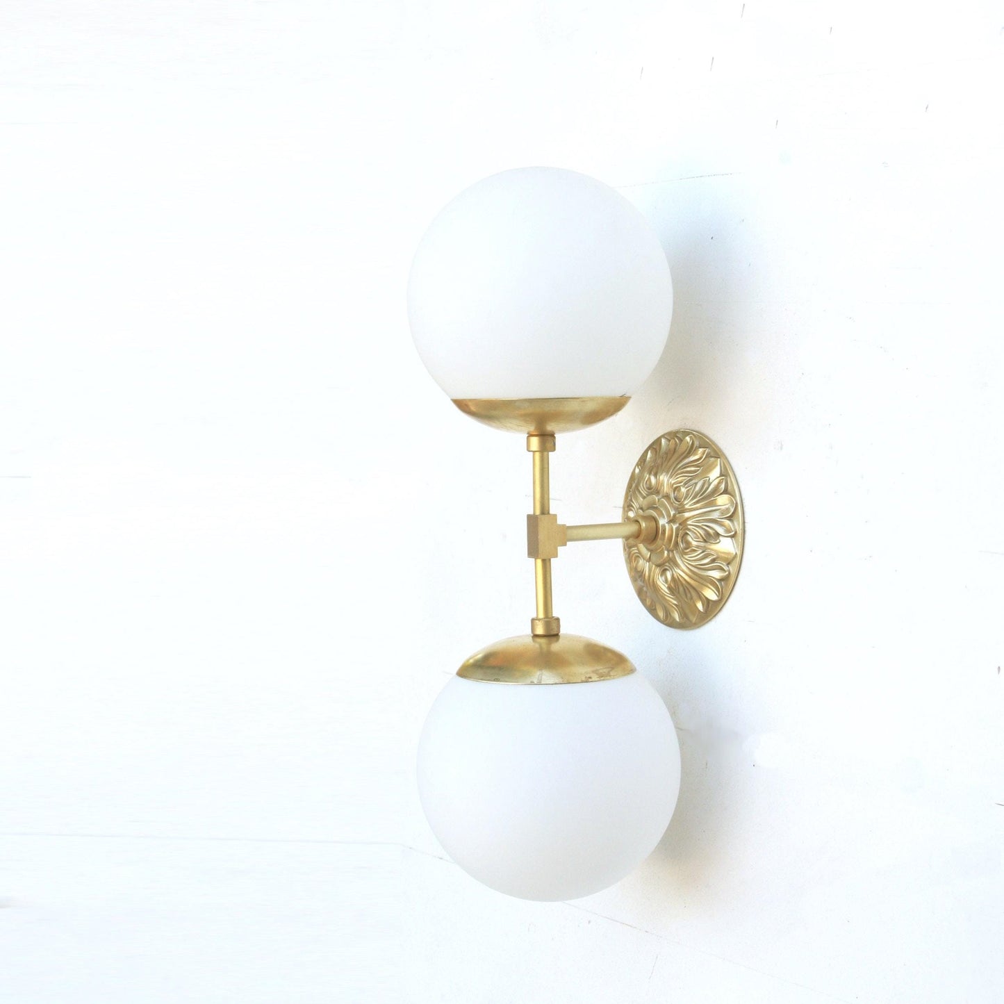 Opal Globe Wall Sconce with Cast Brass Back Plate