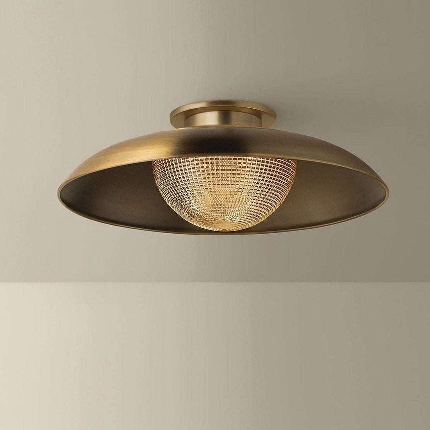 Patina Brass Prismatic Glass Semi Flush Ceiling Light