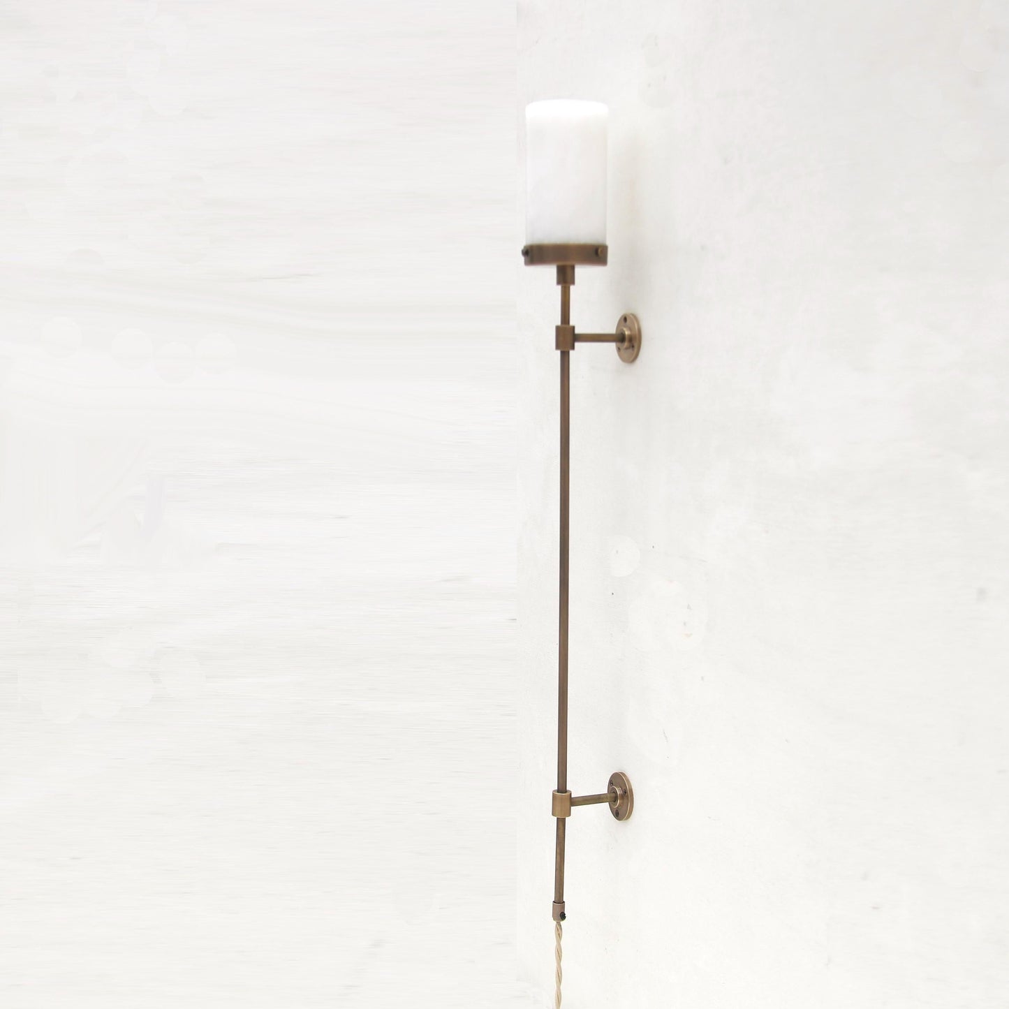 Plug-In Alabaster Cylinder Wall Sconce with Long Stem