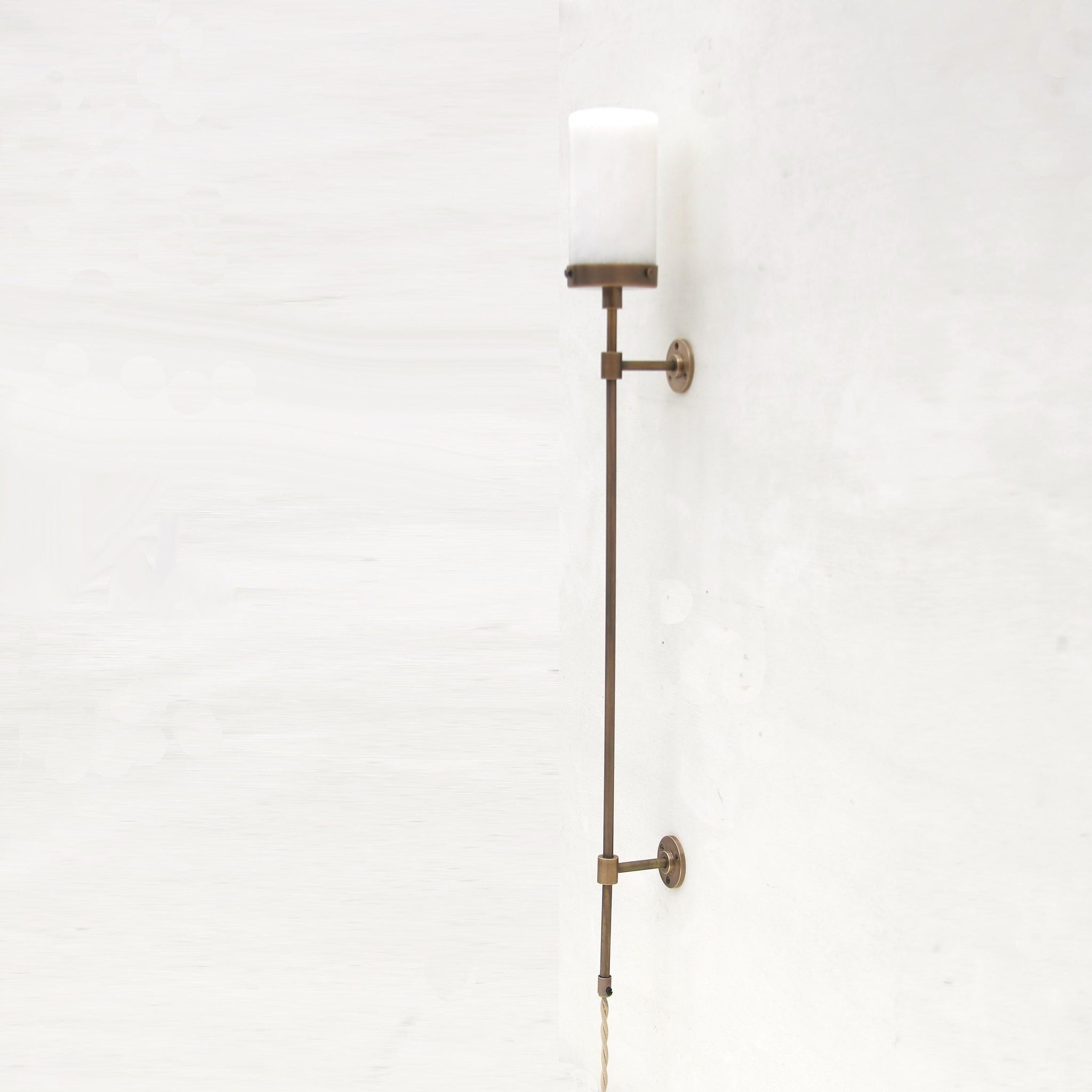 Plug-In Alabaster Cylinder Wall Sconce with Long Stem