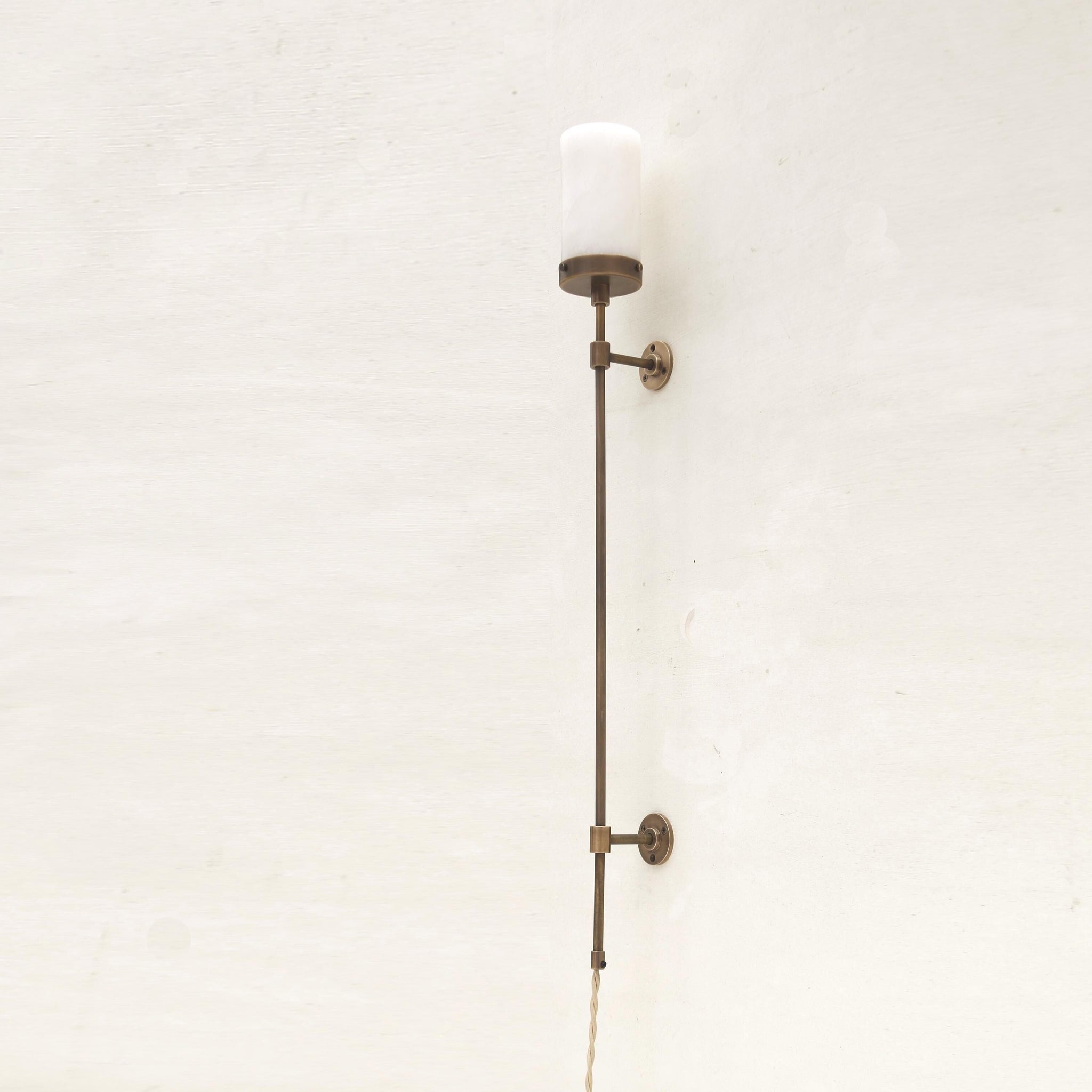Plug-In Alabaster Cylinder Wall Sconce with Long Stem