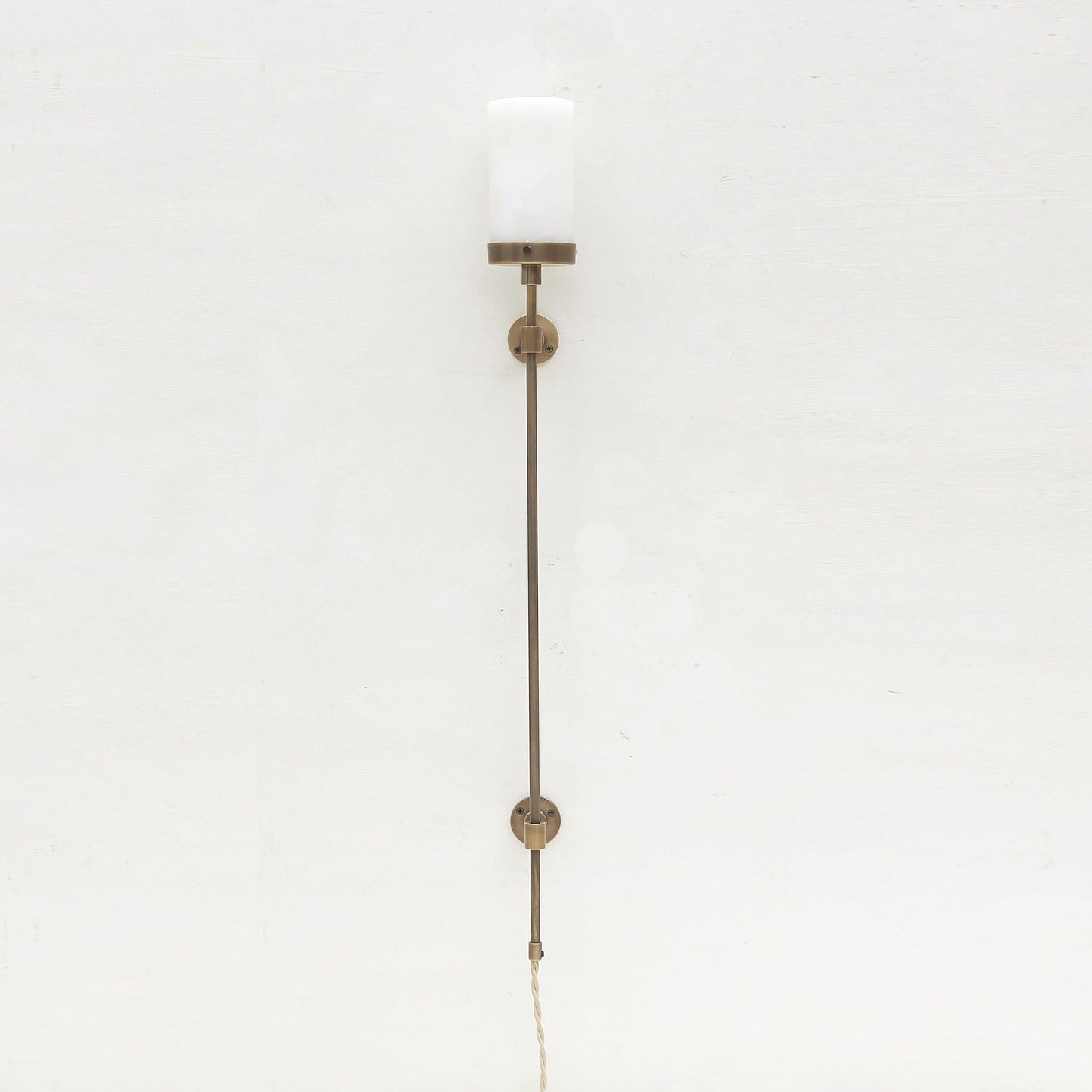 Plug-In Alabaster Cylinder Wall Sconce with Long Stem
