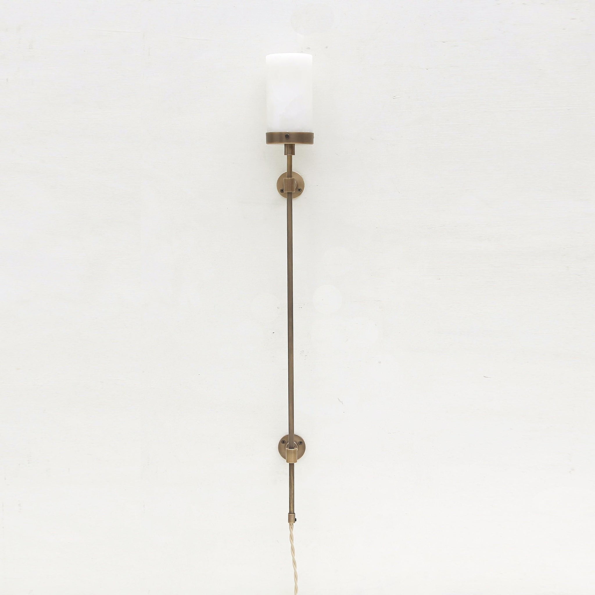 Plug-In Alabaster Cylinder Wall Sconce with Long Stem