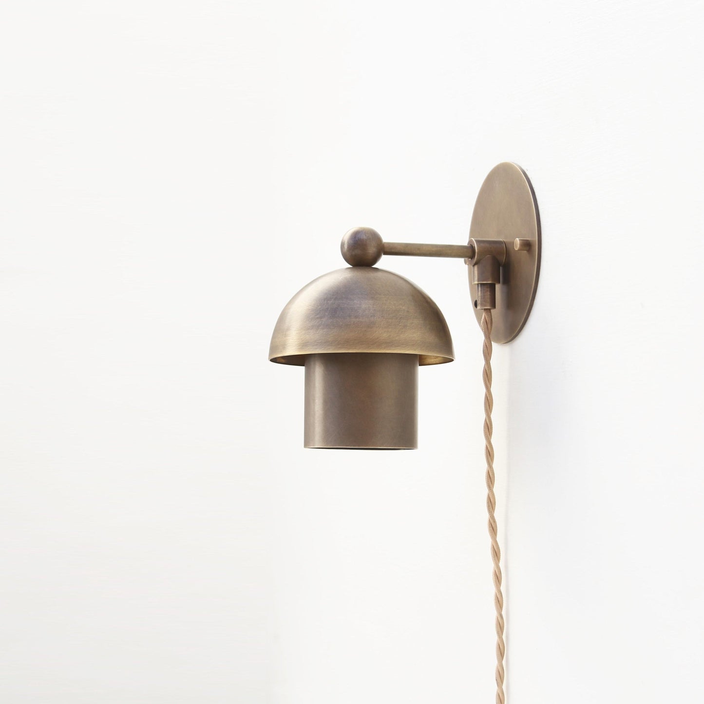 Plug-In Brass Dome Wall Sconce with Fabric Cord