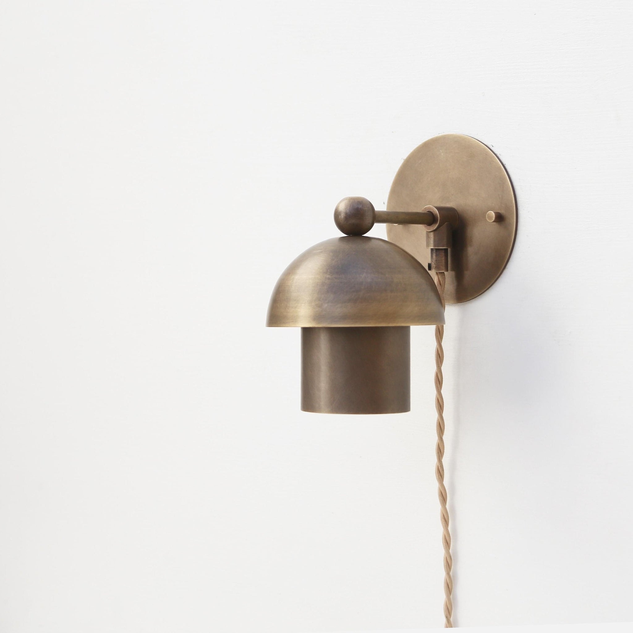 Plug-In Brass Dome Wall Sconce with Fabric Cord