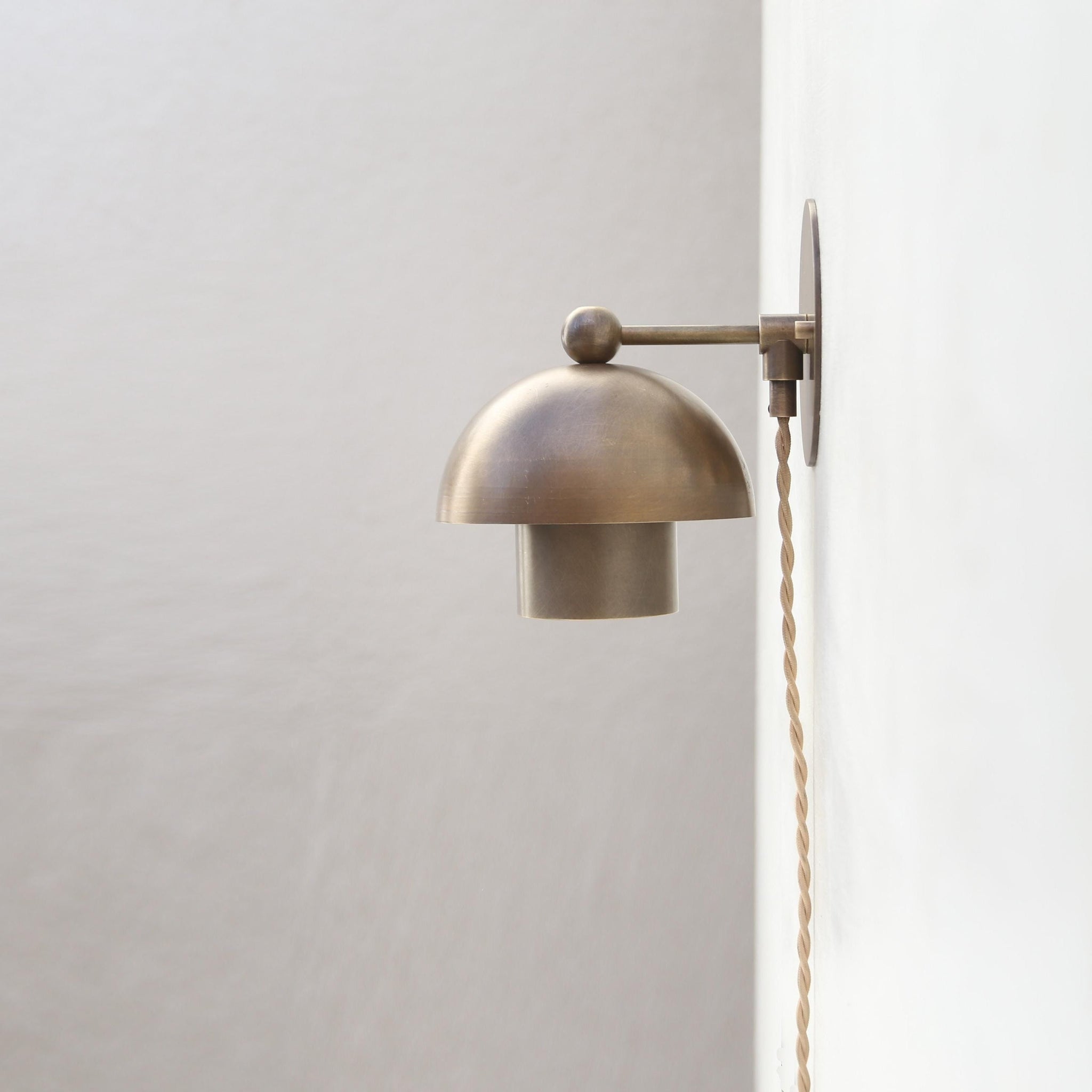 Plug-In Brass Two-Tier Dome Wall Sconce