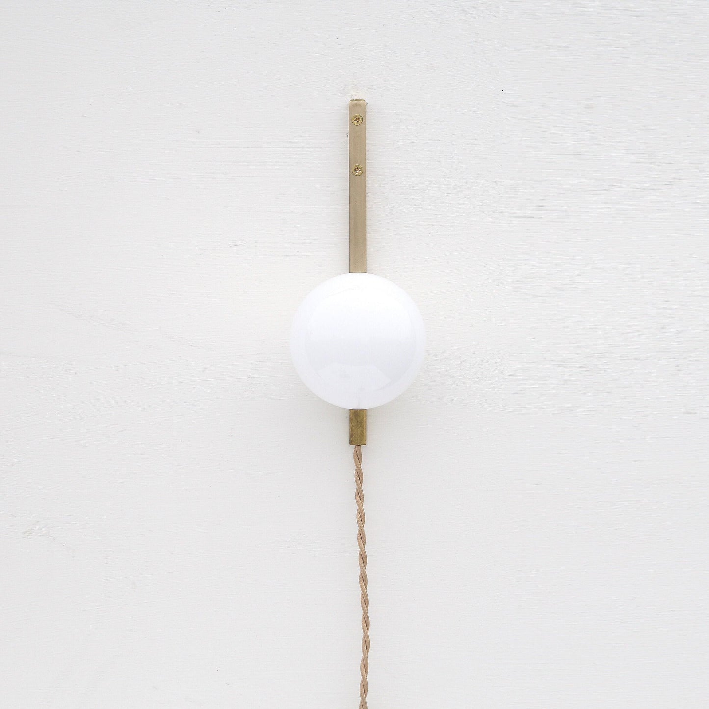Plug-In Brass Wall Sconce with Opal Globe