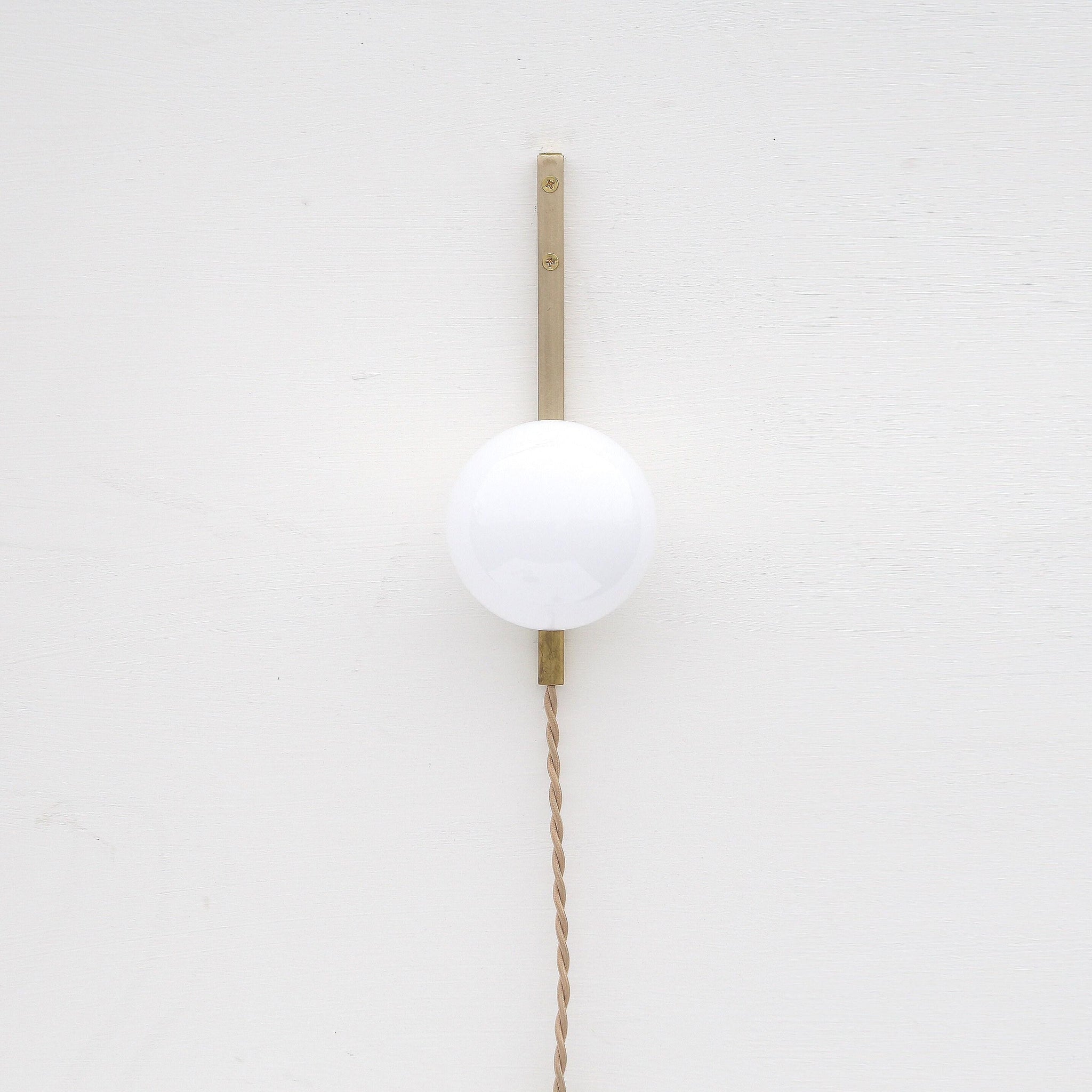 Plug-In Brass Wall Sconce with Opal Globe