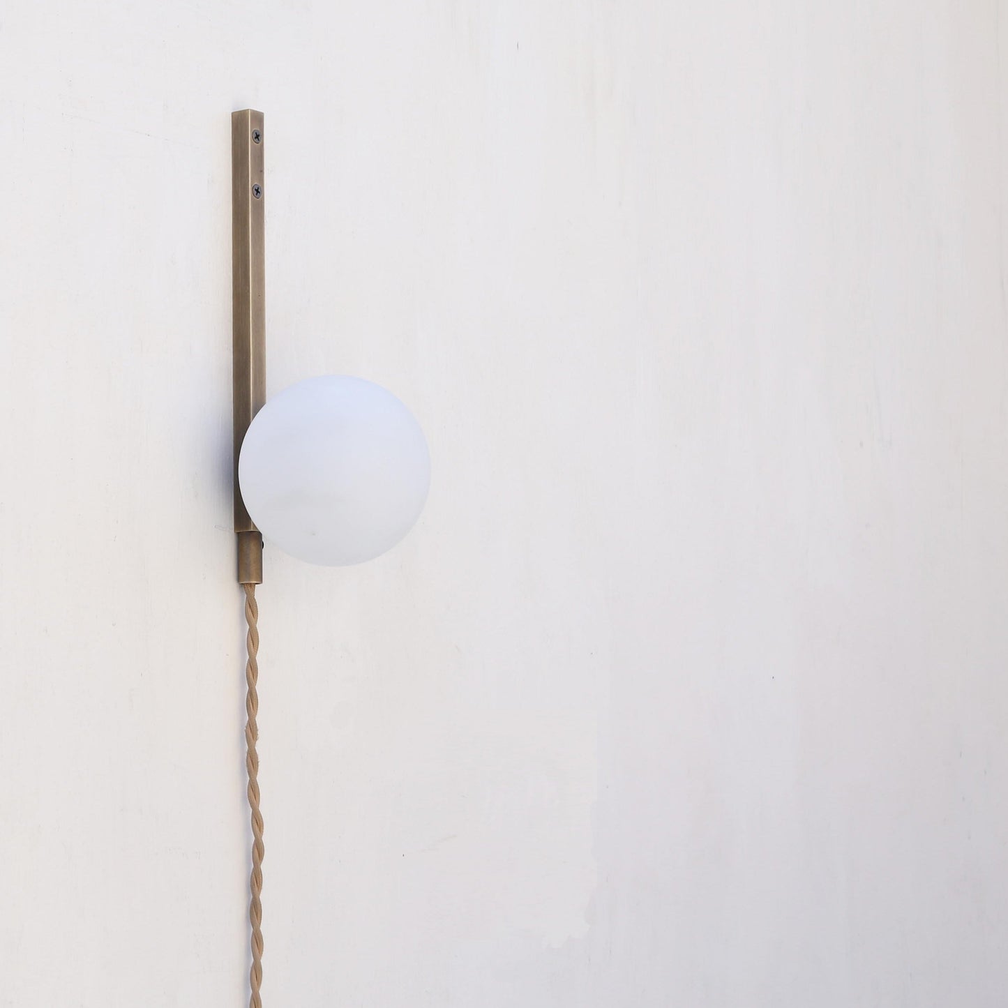 Plug-In Brass Wall Sconce with Opal Globe