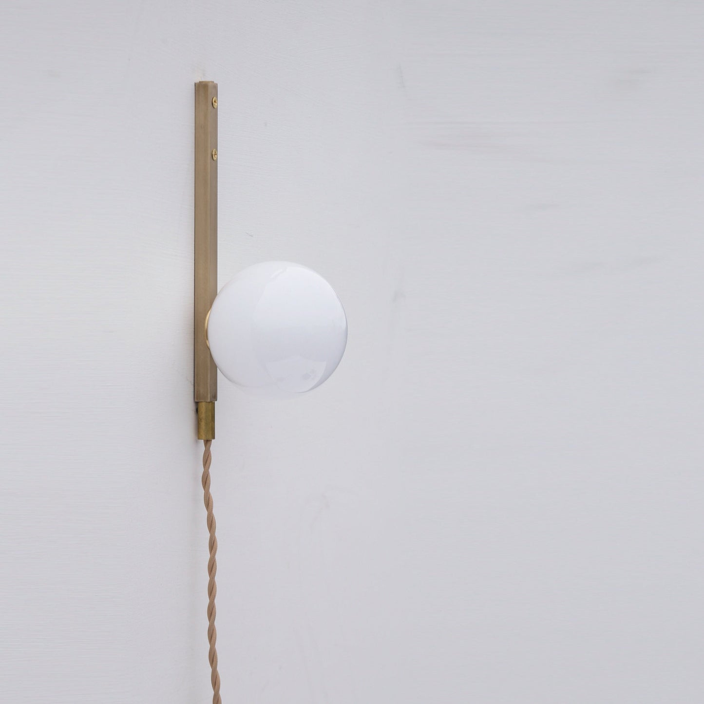 Plug-In Brass Wall Sconce with Opal Globe