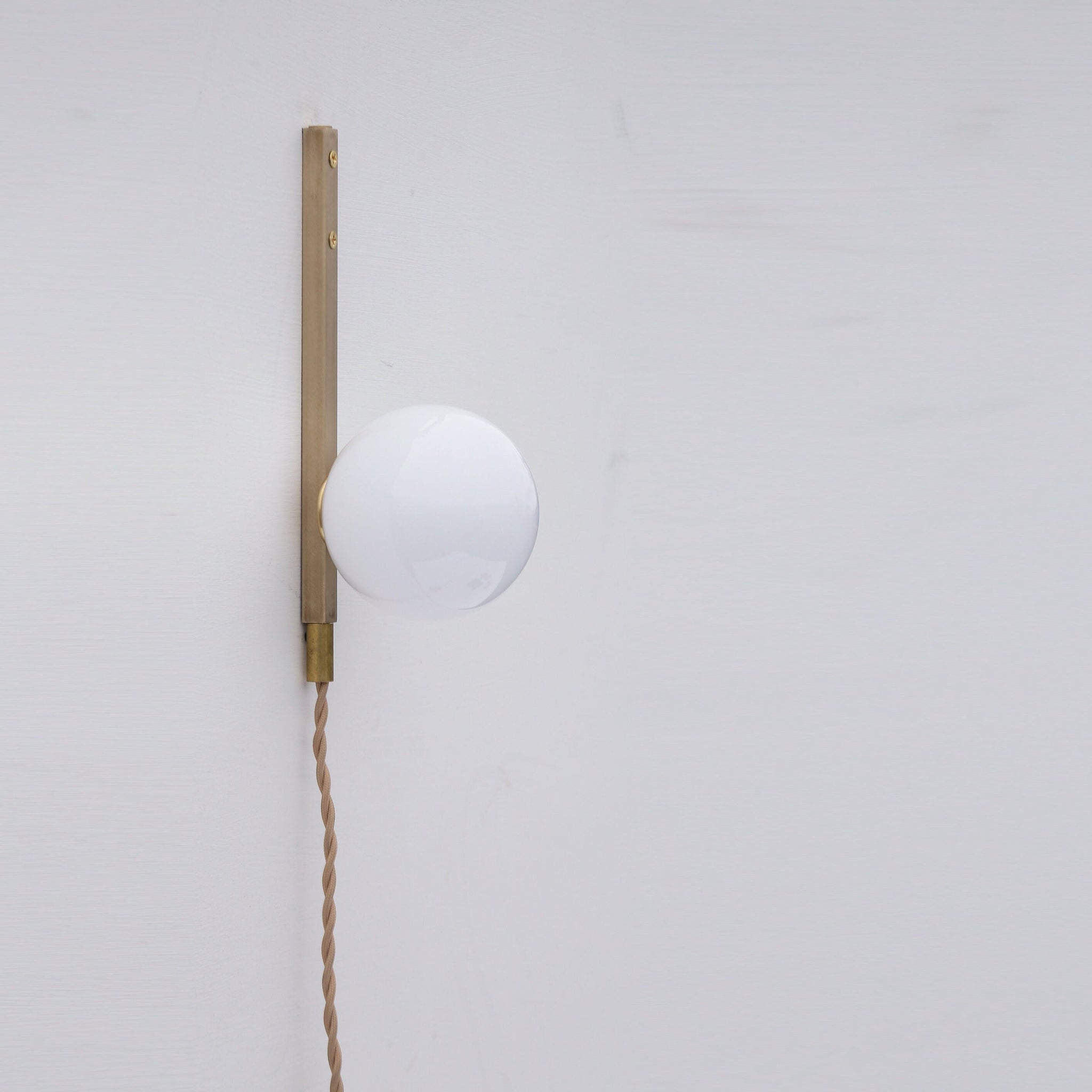 Plug-In Brass Wall Sconce with Opal Globe