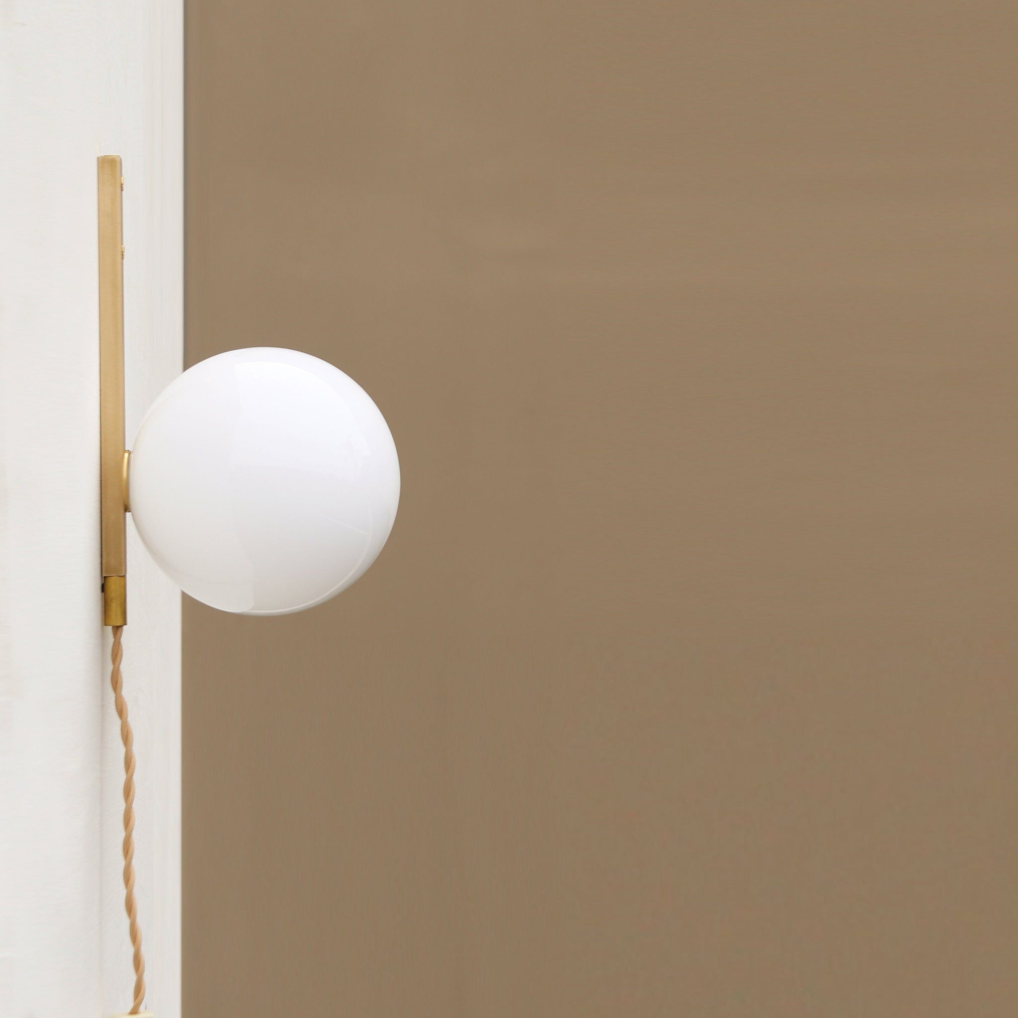 Plug-In Brass Wall Sconce with Opal Globe