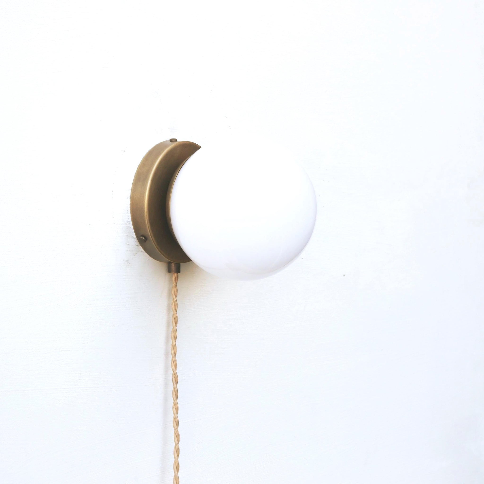 Plug-In Brass Wall Sconce with Six-Inch Opal Globe