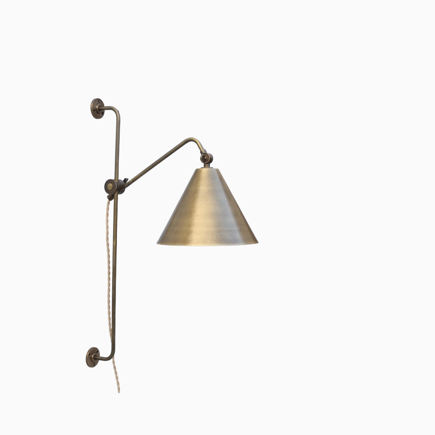 Plug-In Swing Arm Wall Sconce with Brass Cone Shade