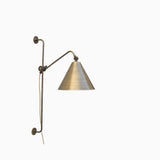 Plug-In Swing Arm Wall Sconce with Brass Cone Shade