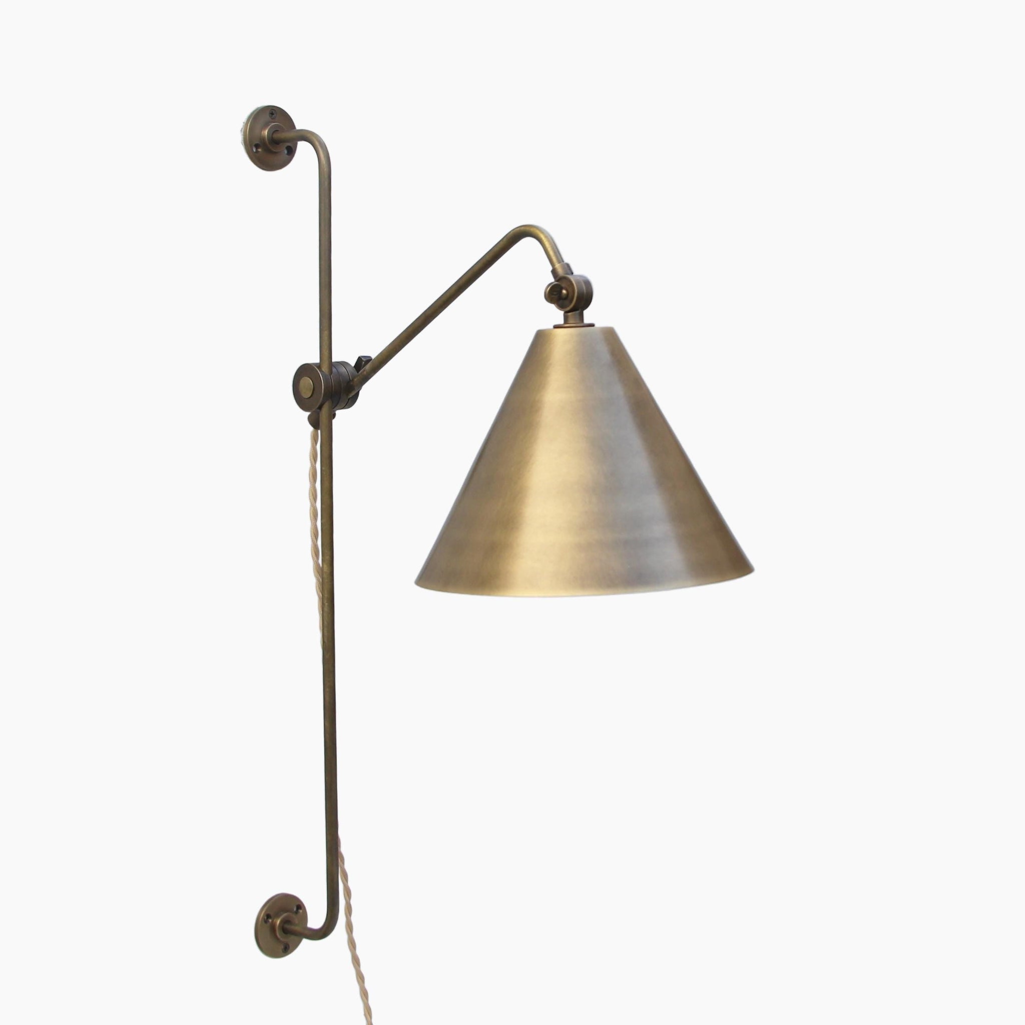 Plug-In Swing Arm Wall Sconce with Brass Cone Shade