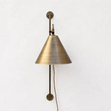 Plug-In Swing Arm Wall Sconce with Brass Cone Shade