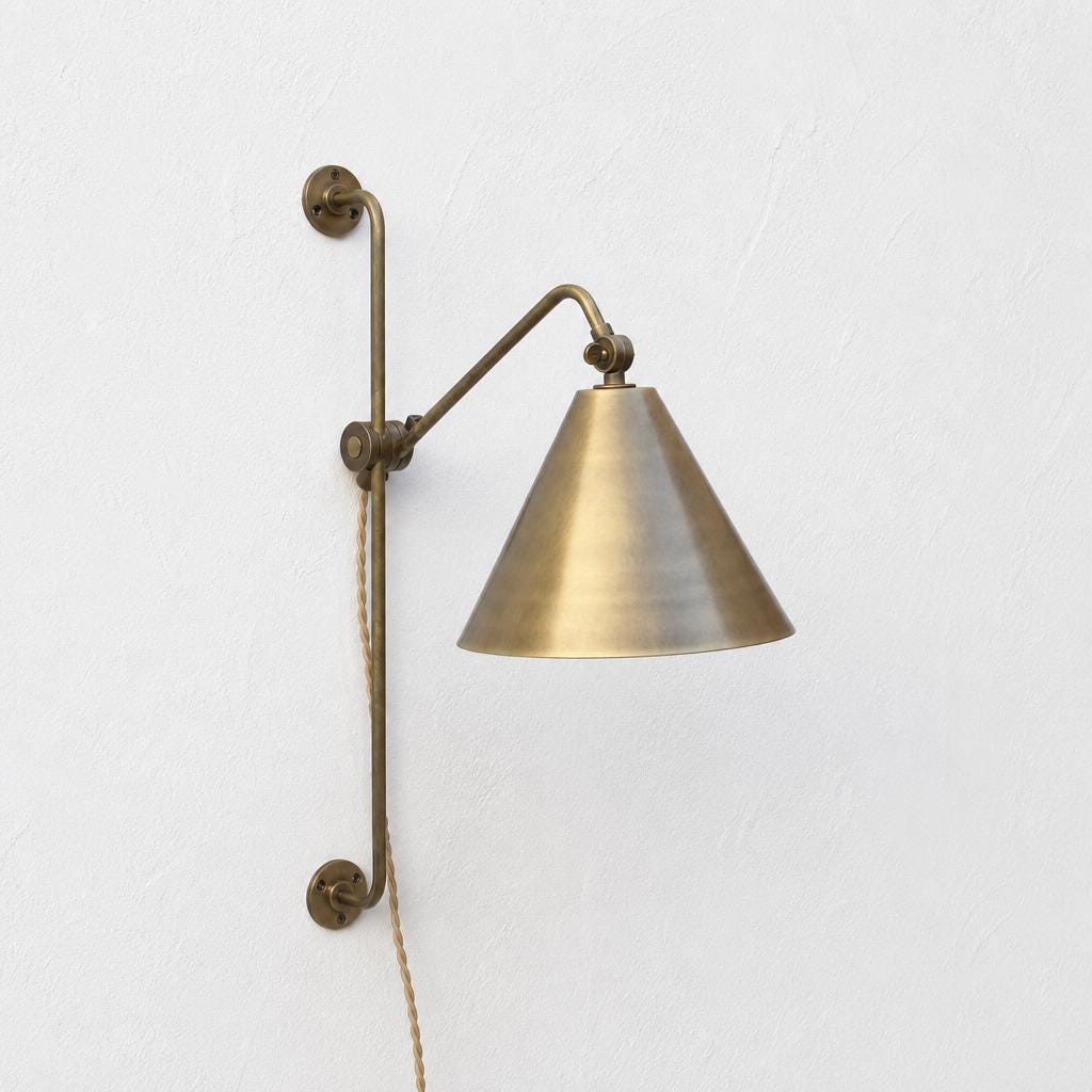 Plug-In Swing Arm Wall Sconce with Brass Cone Shade