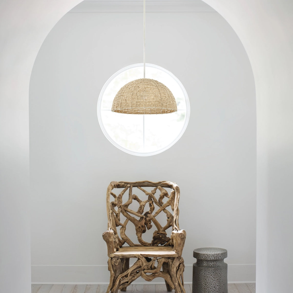 Raquel Woven Bead Dome Pendant Light — Artisan Hanging Light with Warm Dappled Glow