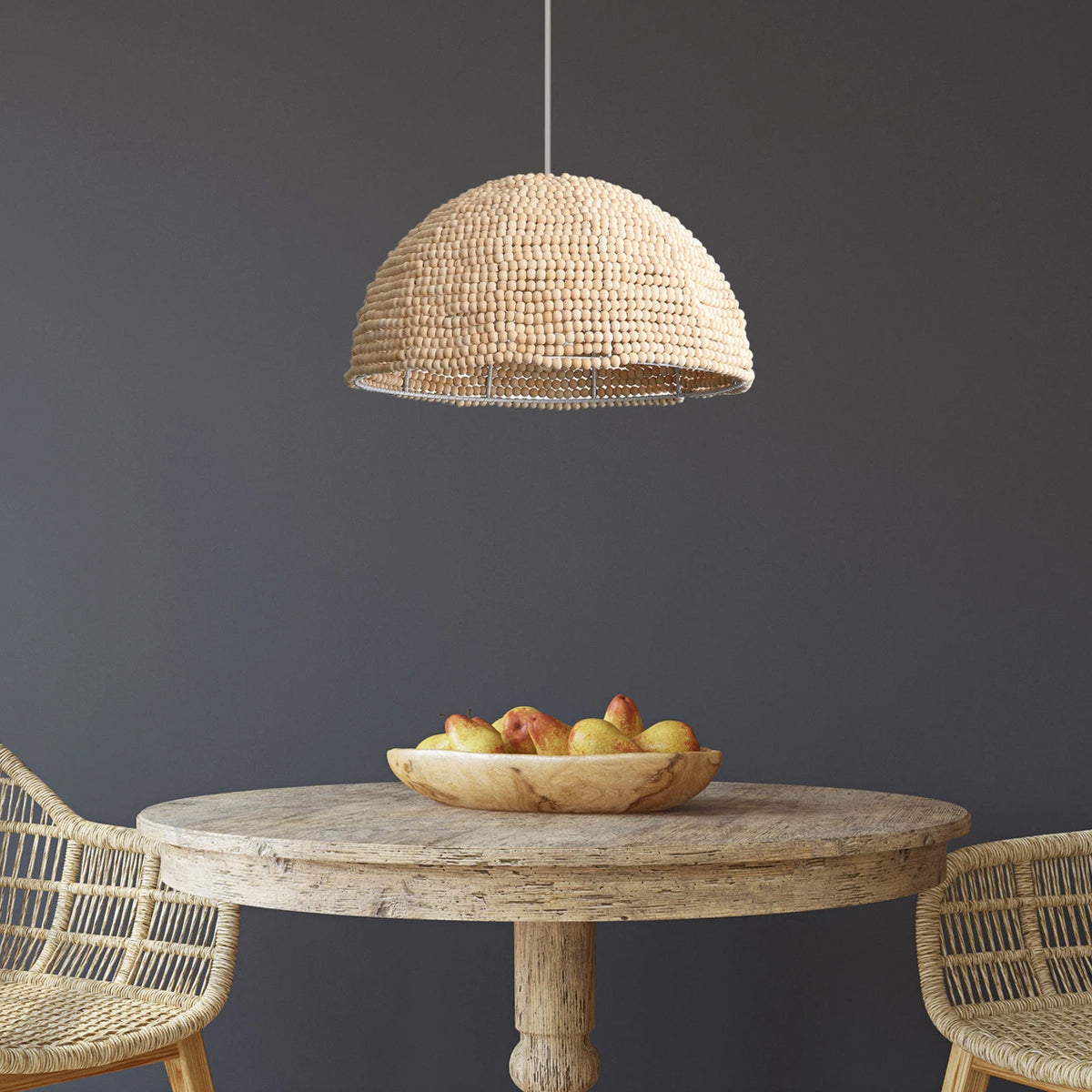 Raquel Woven Bead Dome Pendant Light — Artisan Hanging Light with Warm Dappled Glow