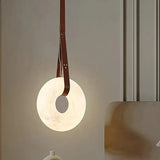 Ring Alabaster Pendant Lamp with Leather Straps – Oslo Indoor Hanging Lamp - View 6