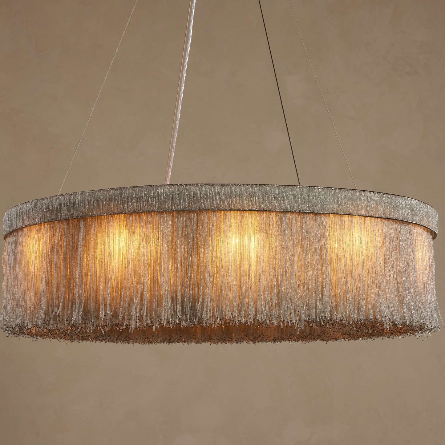 Romilly round chandelier silver beaded fringe