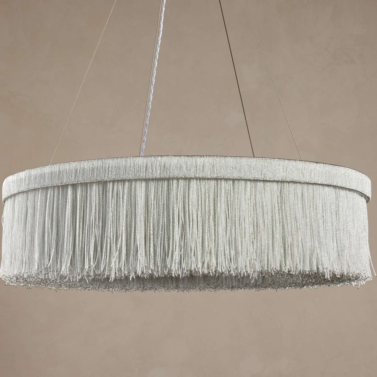 Romilly round chandelier silver beaded fringe
