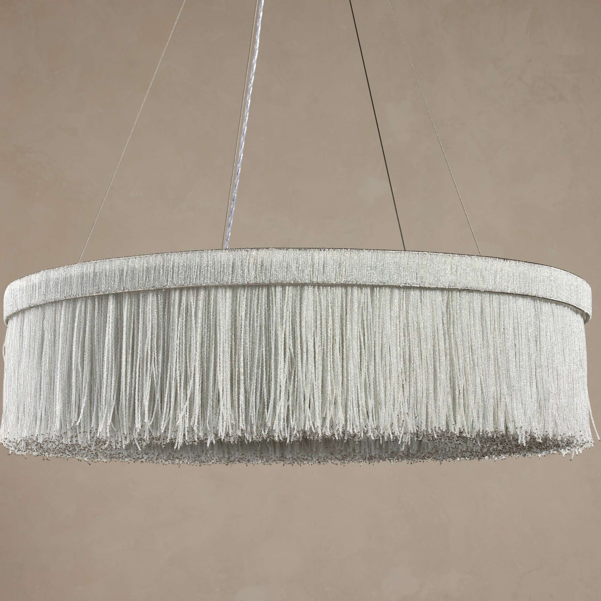 Romilly round chandelier silver beaded fringe