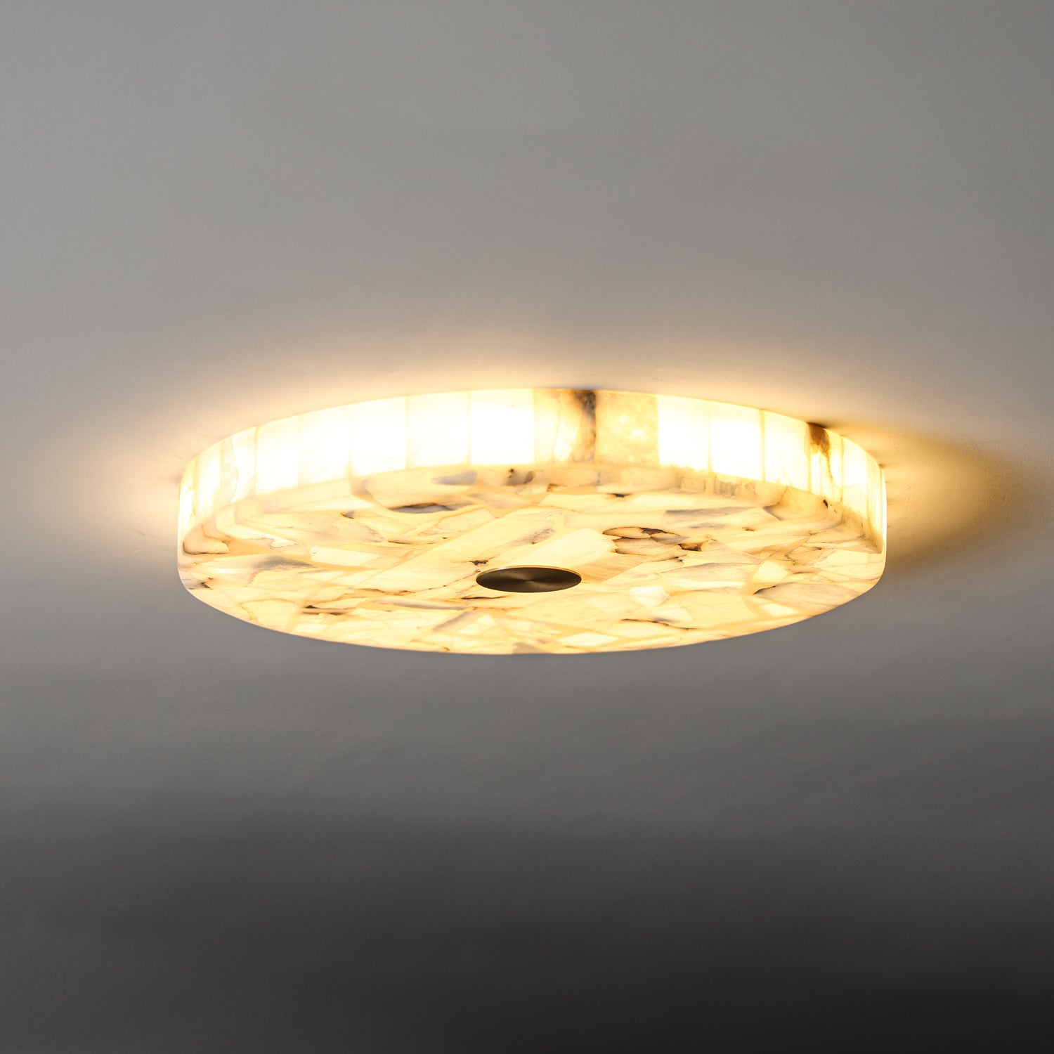 Round Alabaster Flush Mount Ceiling Light | Minimal Accent Lighting