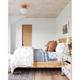 Lettie Flush Mount – Demi-Globe Glass Ceiling Fixture with Spun Metal Funnel Design