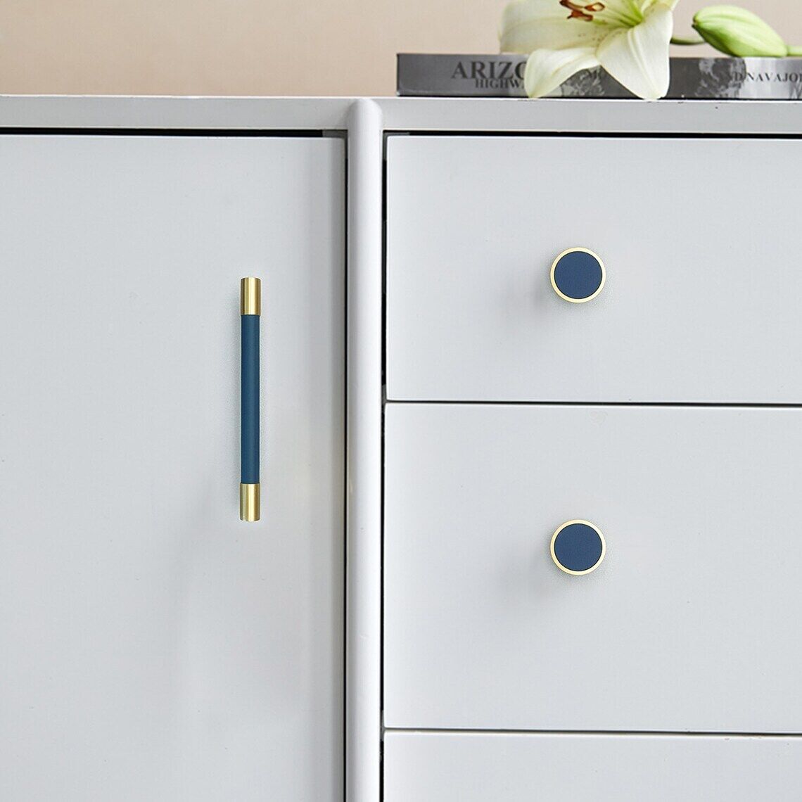 Colorful Brass Leather Cabinet Dresser Drawer Pulls