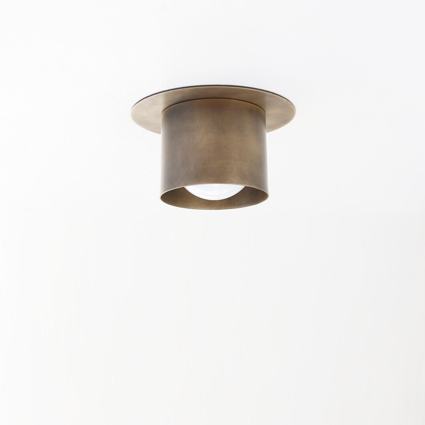 Shallow Brass Cylinder Flush Mount Ceiling Light